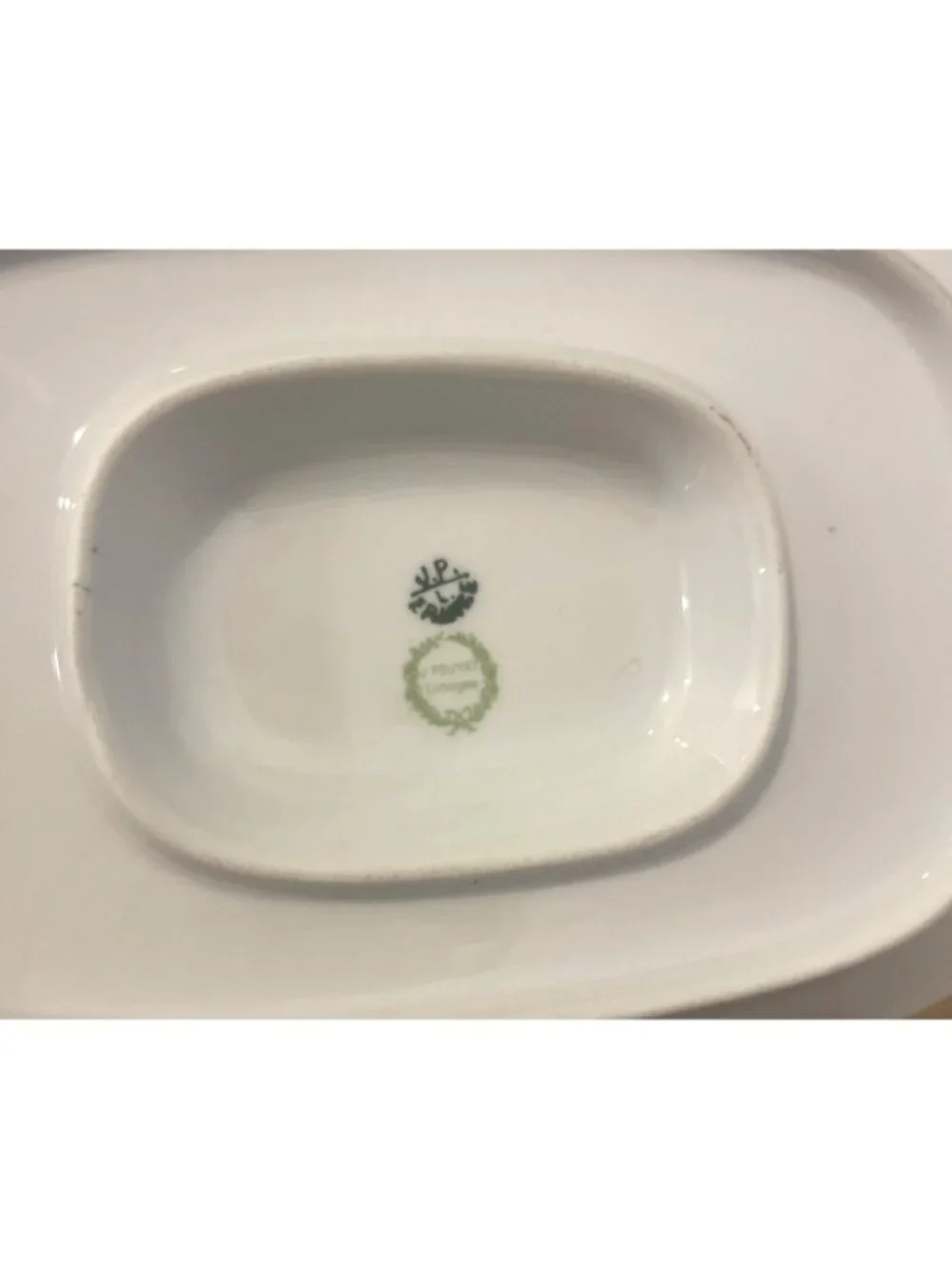 J Pouyat Limoges France Gold Gilt & Flowers Porcelain Gravy Boat Attached Plate
